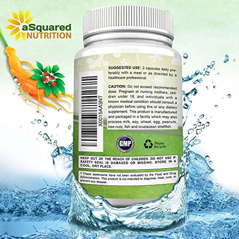 Ginseng Coreano Vermelho Panax (1000mg Máxima Potência) 180 Cápsulas Extrato de Raiz Complexo, Suplemento em Pó Asiático, Alta Dosagem de Ginsenosídeos em Sementes, Comprimidos de - aSquared Nutrition