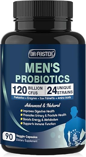 DRFOSTER - Probióticos para a Saúde Digestiva Masculina, 120 Bilhões de UFCs Probiótico Masculino com Enzimas Digestivas