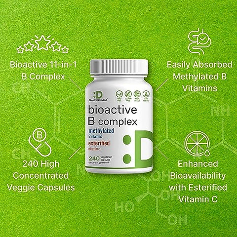 DEAL SUPPLEMENT - Bioactive Vitamin B Complex – 240 Cápsulas Vegetarianas – Complexo Multivitamínico B Metilado – Marca: [Nome da Marca]