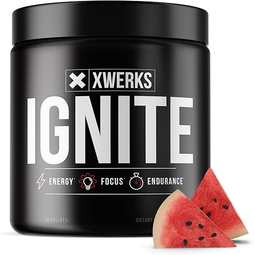 Ignite Watermelon – Melhor Pré-Treino Natural Keto para Mulheres e Homens com Energia Explosiva – Mistura Pré-Treino sem Glúten para Resistência e Stamina – 150g - Xwerks