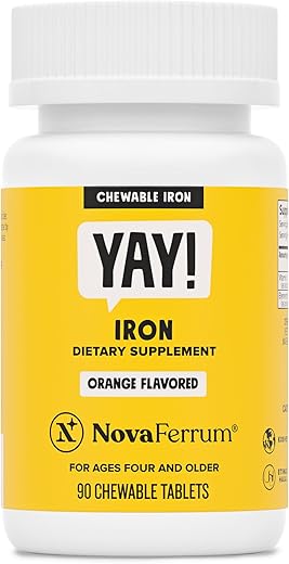 Yay | Suplemento de Ferro Mastigável para Crianças | 30 comprimidos | 15mg de Ferro | Sabor Delicioso | Fortaleça a Saúde dos Seus Filhos - NovaFerrum