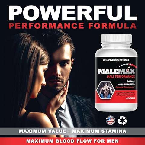 MaleMax - Perform- Suplemento Masculino- Homens Ganham de 1 a 3 Polegadas Rápido- 100% Natural, Testado em Laboratório para Pureza- Sem Substâncias Proibidas- 60 Comprimidos