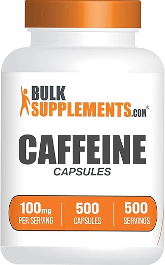 Cápsulas de Cafeína BulkSupplements.com 100mg – Suplementos de Cafeína, Comprimidos de Cafeína 100mg – para Suporte Energético, 1 Cápsula de Cafeína por Porção, 500 Cápsulas (Pacote de 1)