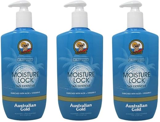 Moist Lock Tan Extender 473ml (Pack of 3) – Hidratante Pós-Sol para Prolongar o Bronzeado - Australian Gold