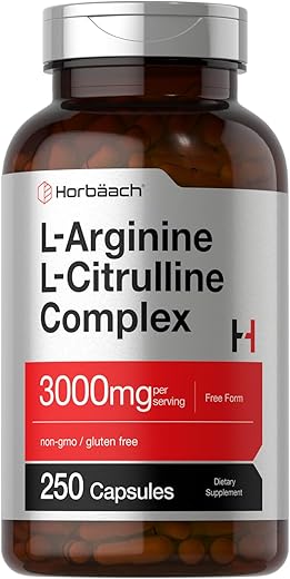 Complexo de L-Arginina e L-Citrulina | 3000mg | 250 Cápsulas | Suplemento Sem OGM, Sem Glúten - Horbäach