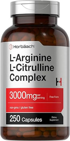 Complexo de L-Arginina e L-Citrulina | 3000mg | 250 Cápsulas | Suplemento Sem OGM, Sem Glúten - Horbäach