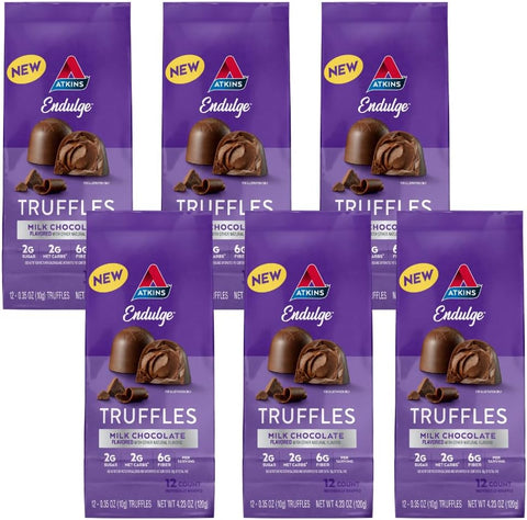 Endulge Trufas de Chocolate ao Leite, Baixo Açúcar, Baixo Carboidrato, Amigável à Dieta Keto, 6 Pacotes (12 Trufas Cada Pacote) - Atkins