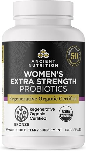 Probióticos Certificados Regenerativos Orgânicos para Mulheres, Força Extra para Mulheres, Suporte à Digestão Saudável e Função do Sistema Imunológico, 25 Bilhões de UFCs* - Ancient Nutrition