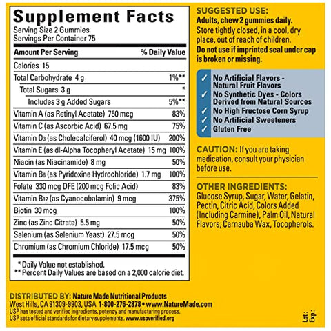 Multi para Ele, Multivitamínico para Homens para Suporte ao Metabolismo Energético, Vitaminas e Minerais para Homens, 150 Gomas, Suprimento de 75 Dias - Nature Made