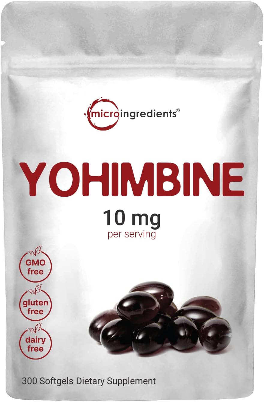 Micro Ingredients - Suplemento Yohimbine Double Strength para Homens e Mulheres, 10mg por Porção, 300 Softgels, Yohimbine HCL com Óleo de Semente de Girassol Virgem para Melhor Absorção, Suporta Energia
