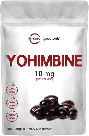 Micro Ingredients - Suplemento Yohimbine Double Strength para Homens e Mulheres, 10mg por Porção, 300 Softgels, Yohimbine HCL com Óleo de Semente de Girassol Virgem para Melhor Absorção, Suporta Energia