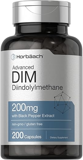 DIM Suplemento para Mulheres e Homens | 200mg | Diindolilmetano Avançado | com Extrato de Pimenta Preta | 200 Cápsulas | Livre de Transgênicos, Sem Glúten - Horbäach