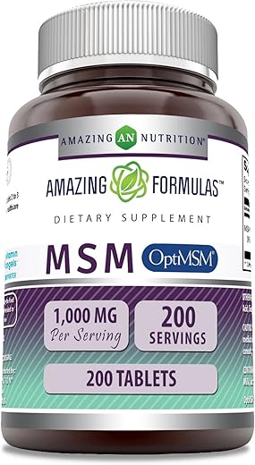 Amazing Nutrition - Amazing Formulas OptiMSM 1000 Mg 200 Comprimidos | Não-OGM | Sem Glúten | Fabricado nos EUA | Suplemento de MSM