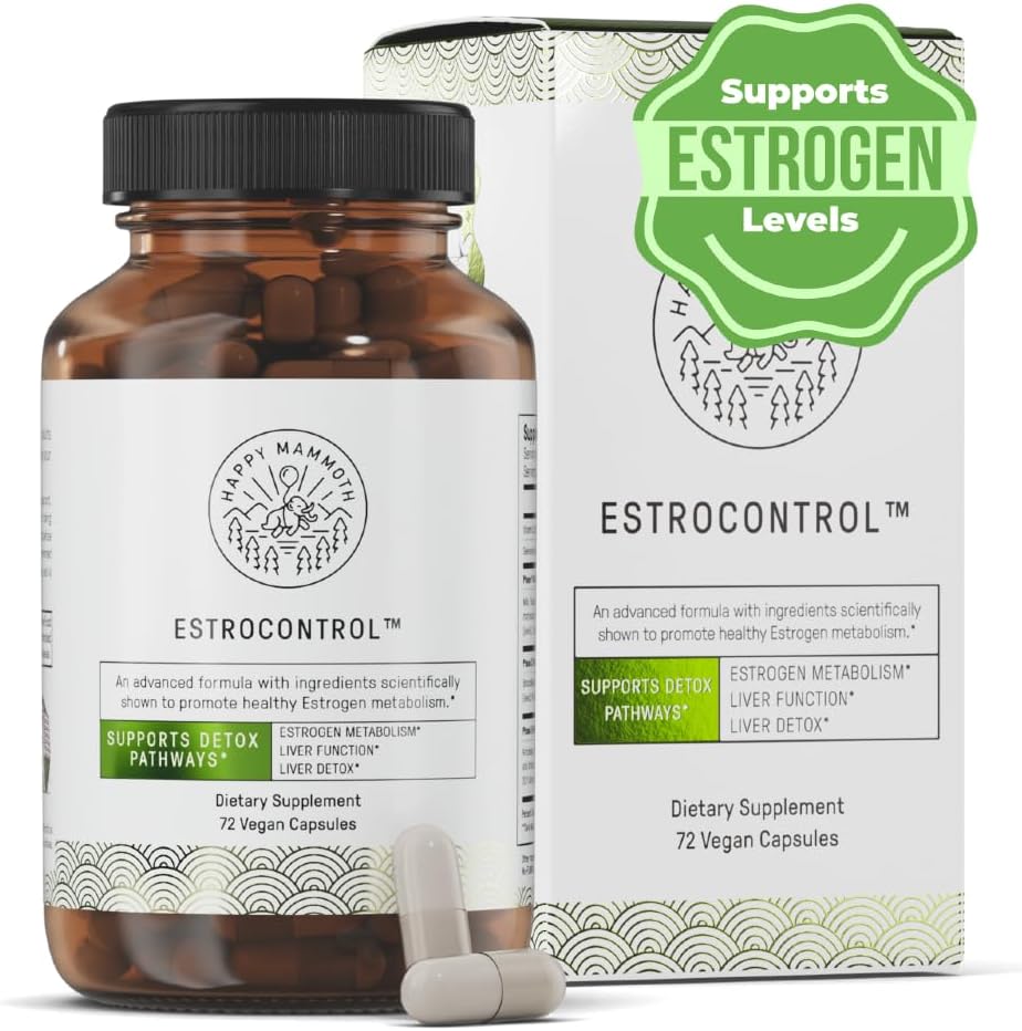 EstroControl – Equilíbrio Natural de Estrogênio para Mulheres. Alívio para TPM, Irritabilidade, Ganho de Peso Hormonal, Desejos, Metabolismo, Ciclos Irregulares, Saúde - Happy Mammoth