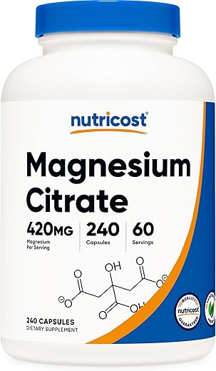 Magnesium Citrate 420mg – 240 Cápsulas Vegetarianas, Livre de Glúten, Não-OGM - Nutricost