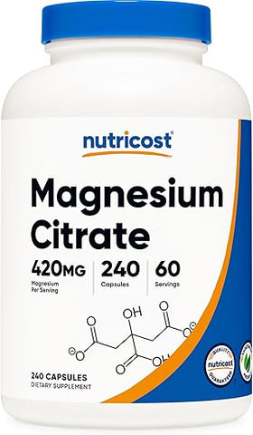 Magnesium Citrate 420mg – 240 Cápsulas Vegetarianas, Livre de Glúten, Não-OGM - Nutricost