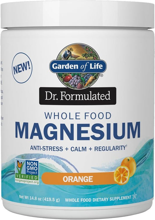 Dr. Formulated Magnésio em Pó 419.5g – Laranja, Quelado, Não-OGM, Vegano, Kosher, Sem Glúten - Garden of Life