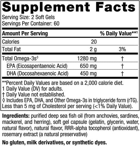 Generic - Ultimate Omega, Sabor Limão – 120 Cápsulas – 1280 mg Ômega-3 – Óleo de Peixe Ômega-3 de Alta Potência com EPA