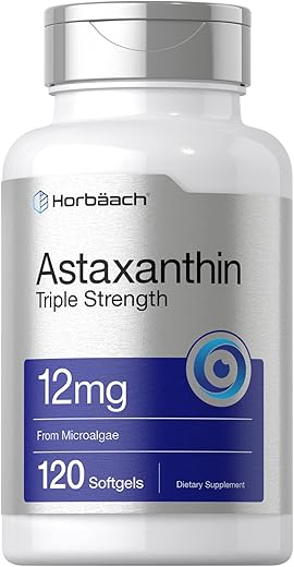 Astaxanthin 12mg | 120 Softgels | Triplo Forte | Suplemento de Microalgas | Não-OGM - Horbäach