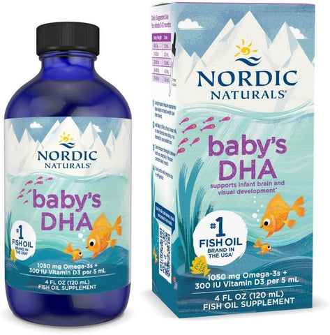 Baby’s DHA – Ômega-3 1050 mg, Vitamina D3 300 UI – Suporte para o Cérebro e Visão – 4 oz (118 ml) - Nordic Naturals