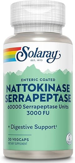 SOLARAY - Solaray Nattokinase Serrapeptase – Suplemento Enteric Coated – 3000 FU – Suporte Circulatório, Cardiovascular e Sinusal – Verificado em Laboratório, Garantia de 60 Dias – 30 Cápsulas