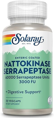 SOLARAY - Solaray Nattokinase Serrapeptase – Suplemento Enteric Coated – 3000 FU – Suporte Circulatório, Cardiovascular e Sinusal – Verificado em Laboratório, Garantia de 60 Dias – 30 Cápsulas