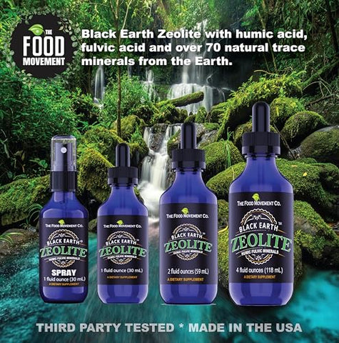 THE FOOD MOVEMENT CO. - Zeolita Negra com Ácidos Húmicos e Fúlvicos e Minerais Traços para Desintoxicação, Saúde Intestinal e Suporte Imunológico – Tamanho Econômico 120 ml Gotas Líquidas