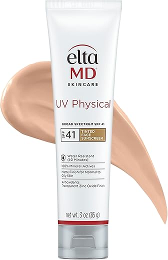 EltaMD UV Physical Protetor Solar Tonalizante para o Rosto, FPS 41, Protetor Solar Tonalizante 100%% Mineral, Tubo de 3.0 oz (85g)