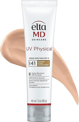 EltaMD UV Physical Protetor Solar Tonalizante para o Rosto, FPS 41, Protetor Solar Tonalizante 100%% Mineral, Tubo de 3.0 oz (85g)