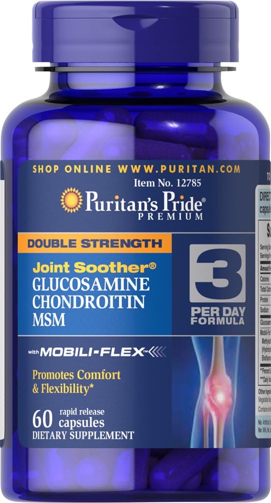 Puritan's Pride - Puritan’s Pride – Glucosamina Condroitina Msm Joint Soother 60 Caplets Revestidos – 1 Frasco | Comprimidos para Articulações | 60 Caplets | Fórmula Avançada | Saúde das Articulações | Puritan’s Pride