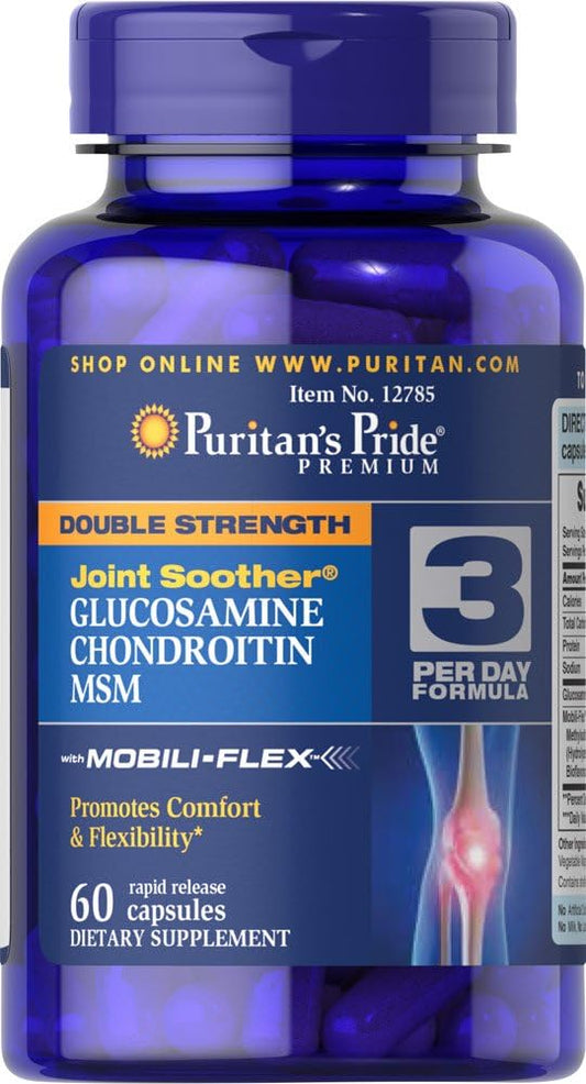 Puritan's Pride - Puritan’s Pride – Glucosamina Condroitina Msm Joint Soother 60 Caplets Revestidos – 1 Frasco | Comprimidos para Articulações | 60 Caplets | Fórmula Avançada | Saúde das Articulações | Puritan’s Pride