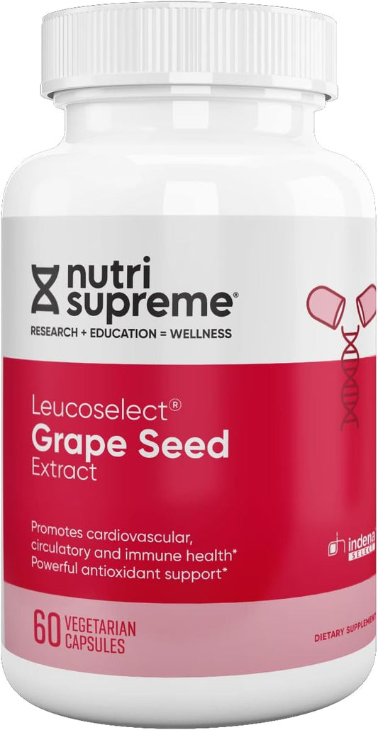 NUTRI-SUPREME RESEARCH - Nutri Supreme Grapeseed Extract Leucoselect – Suporte Super Antioxidante, Saúde Cardiovascular – 60 Cápsulas Certificadas Kosher