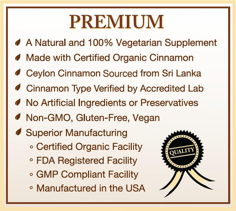 Natural Choice Botanicals - Cápsulas de Canela Ceylon Orgânica Certificada pelo USDA, Suplemento Verificado Não-OGM – 120 Cápsulas, Fornecimento de 2 Meses