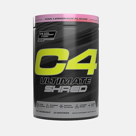 C4 Ultimate Shred – Pó pré-treino com extrato de pimenta caiena 300mg cafeína TeaCrine Dynamine – Pink Lemonade, 20 porções - Cellucor
