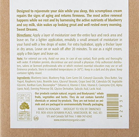 Eminence Organic Skincare - Creme Noturno de Recuperação Eminence Blueberry Soy, 2 Ounce (60 ml)