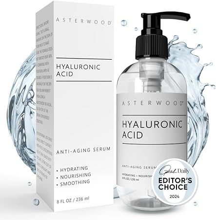 ASTERWOOD - Asterwood Serum de Ácido Hialurônico Puro (237 ml/8 oz), Serum Facial Anti-Envelhecimento, Hidratante para Cuidados com a Pele do Rosto, Sem Fragrância, Combina Bem com Serum de Vitamina C