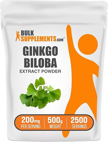 Ginkgo Biloba Extract Powder – BulkSupplements.com, Ginkgo Biloba Supplements, Ginkgo Biloba Powder, da Folha de Ginkgo Biloba – Livre de Glúten, 200mg por Porção, 500g (1.1 lbs)