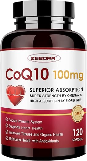 ZEBORA - CoQ10-100mg-Softgels com PQQ e BioPerine – Potencialize sua saúde com a marca líder em Coenzima Q10