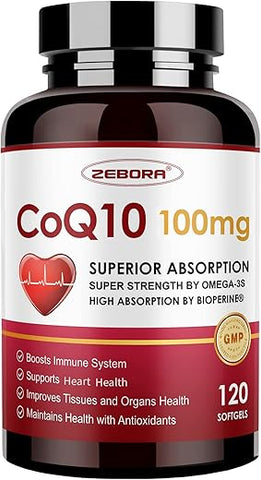 ZEBORA - CoQ10-100mg-Softgels com PQQ e BioPerine – Potencialize sua saúde com a marca líder em Coenzima Q10