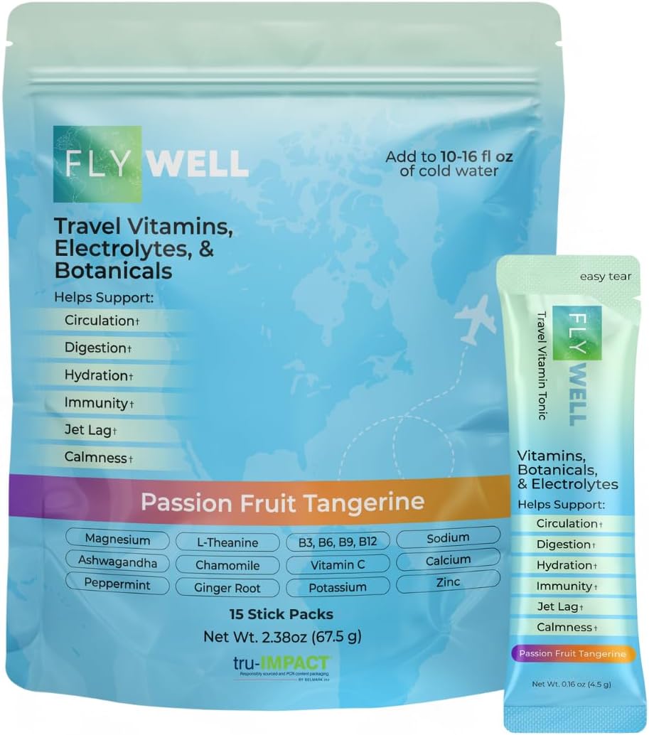 FlyWell - Vitamina de Viagem para Voo, Jet Lag, Hidratação, Circulação, Digestão – Marca do Produto