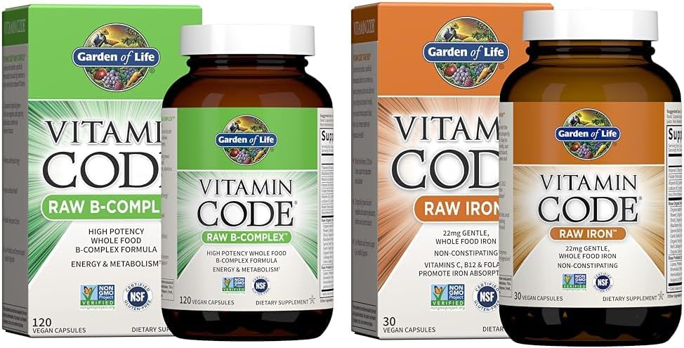 Complexo de Vitamina B 120 Cápsulas Veganas + Ferro Cru em Cápsulas 30 Unidades – Promoção - Garden of Life