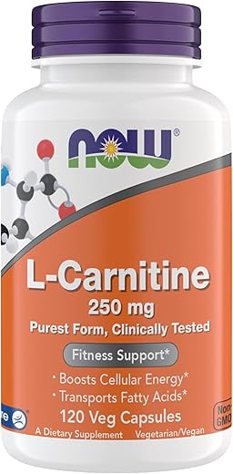 NOW - Now Supplements L-Carnitine 250 mg: Cápsulas Vegetarianas para Suporte Fitness e Metabólico