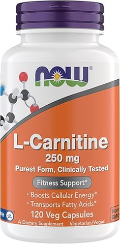 NOW - Now Supplements L-Carnitine 250 mg: Cápsulas Vegetarianas para Suporte Fitness e Metabólico