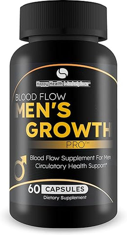 Happy Health Marketplace - Blood Flow Mens Growth Pro – Melhor Suplemento para Fluxo Sanguíneo Masculino – Avançado Natural para Fluxo Sanguíneo – Suplementos para Circulação Sanguínea Masculina – Melhores Comprimidos para Fluxo Sanguíneo – Ajuda