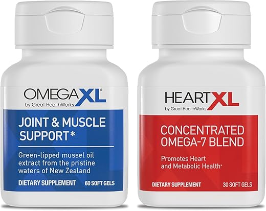 Suporte para Articulações, Óleo de Mexilhão de Lábios Verdes, Cápsulas de Gel Macio, Livre de Medicamentos, 60 Unidades HeartXL 30 Unidades, Potente Mistura de Ômega-7 - OmegaXL