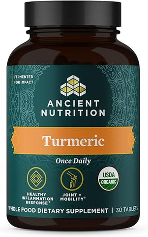 Cápsulas de Cúrcuma da Ancient Nutrition, Diário, Suplemento para Articulações e Suporte à Inflamação, Sem Glúten, Amigável para Paleo e Keto, 30 Tabletes