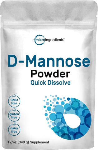 Micro Ingredients - Pó de D-Manose, 12* Onças, Suplemento Puro de D-Manose, Solúvel em Água Rápido, Suporte para Limpeza do Trato Urinário
