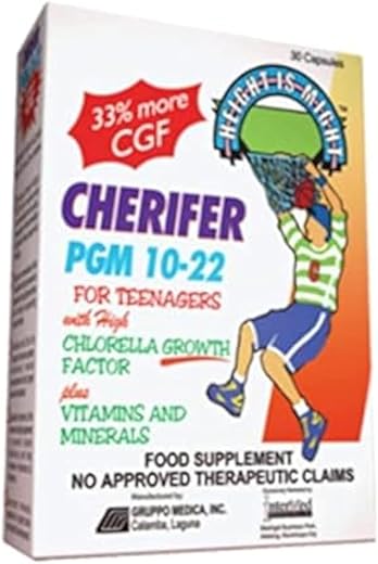 Generic - Cherifer PGM 10-22 – Fator de Crescimento de Chlorella (CGF) Alto, Taurina e Lisina 30 Caps – Aumento de Crescimento