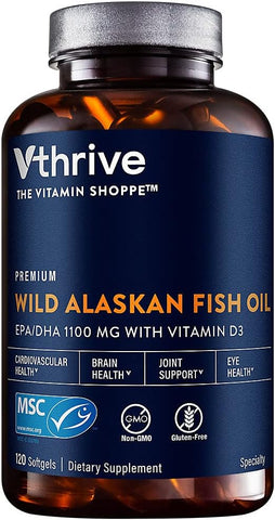 Vthrive - Óleo de Peixe Selvagem do Alasca Premium com Vitamina D3 – Suporte à Saúde Cardiovascular – 1.375 DHA/EPA (120 Softgels)