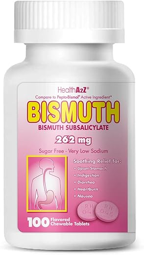 Bismuth | Subsalicilato de Bismuto 262mg | Alívio de Múltiplos Sintomas | (100 Unidades (Pacote de 1)) - HealthA2Z